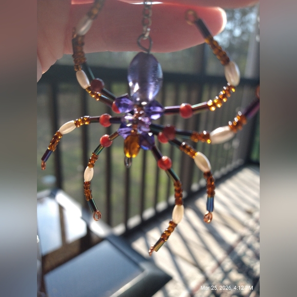 Artisan Beaded Spider Pendant • Purple and Brown - Picture 13 of 17